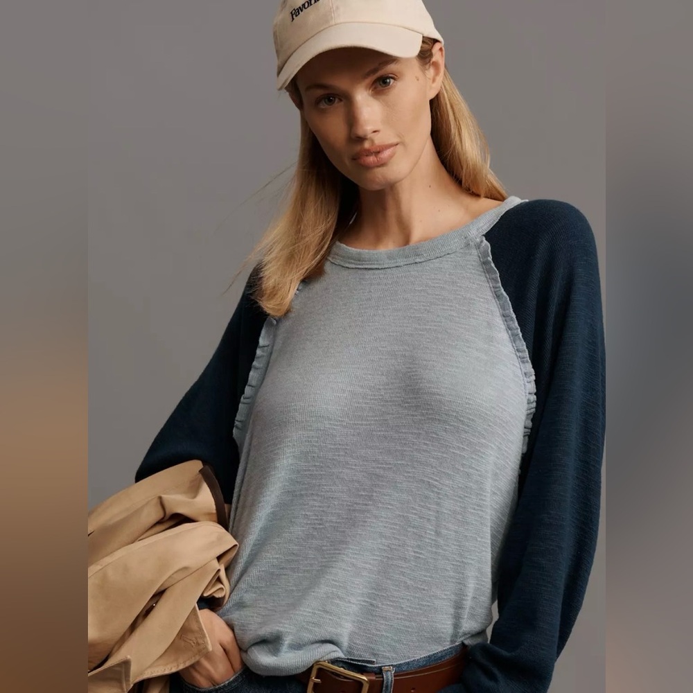 Anthropologie Pilcro Ruffled Raglan Thermal Top - Medium